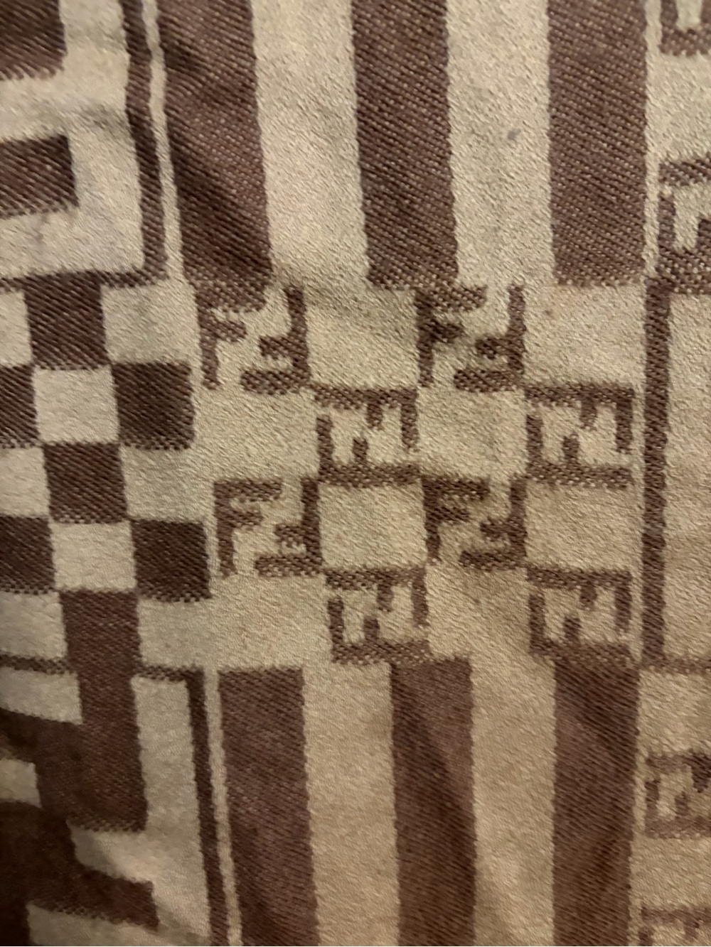 Fendi Brown and Tan Monogram Checkerboard Wool Scarf - Picture 3 of 3